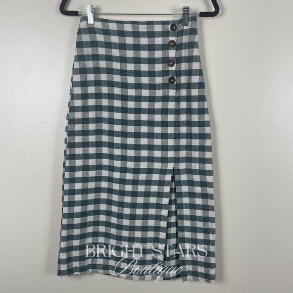 Rare Gingham Skirt ASO Taylor Swift Folklore Green White Plaid Midi Fall - Picture 3 of 6